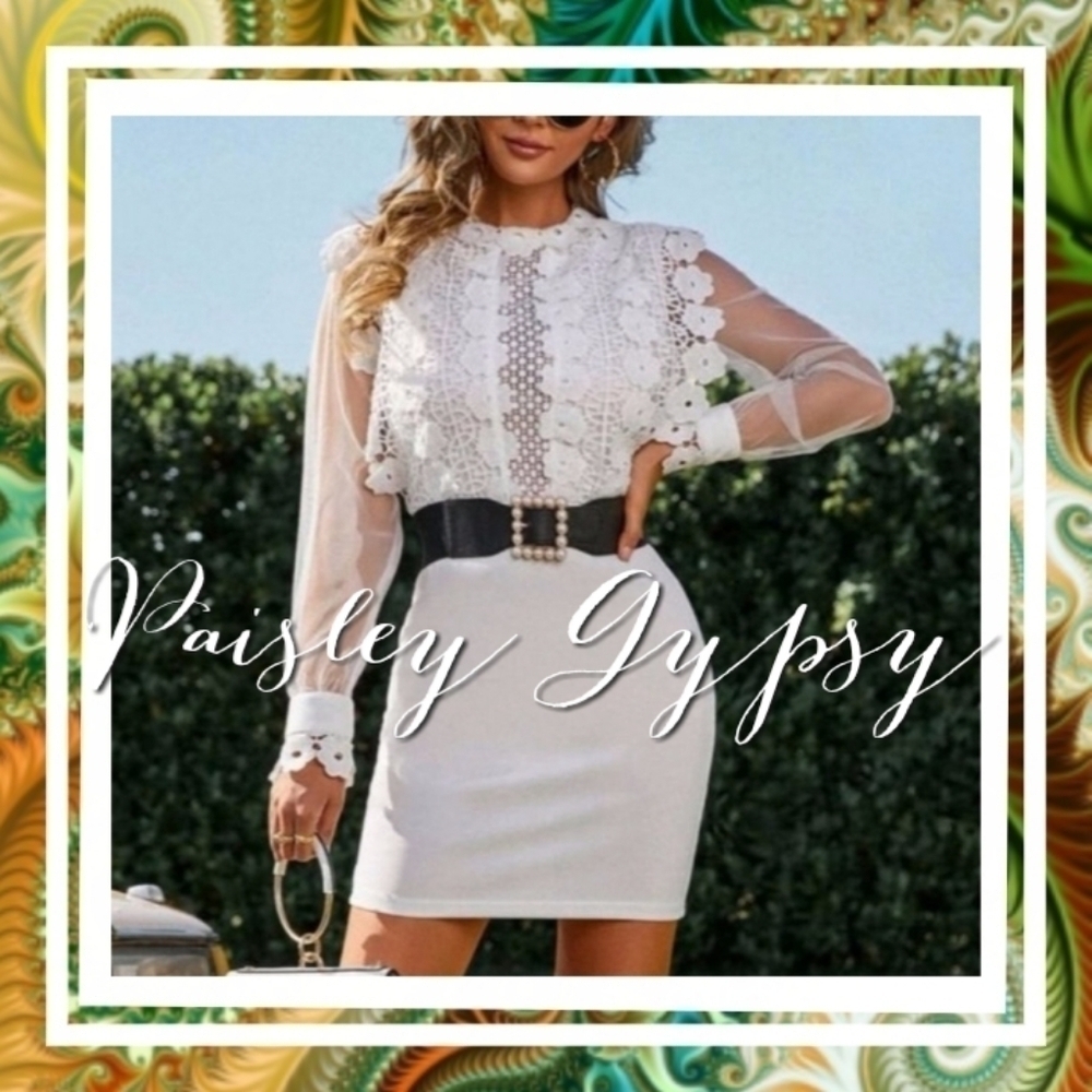ELEGANT LACE WHITE RUFFLE MINI DRESS - Picture 3 of 13